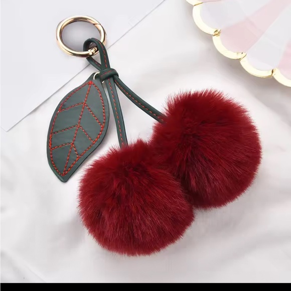 Accessories - Cherry Red Pom Pom Keychain